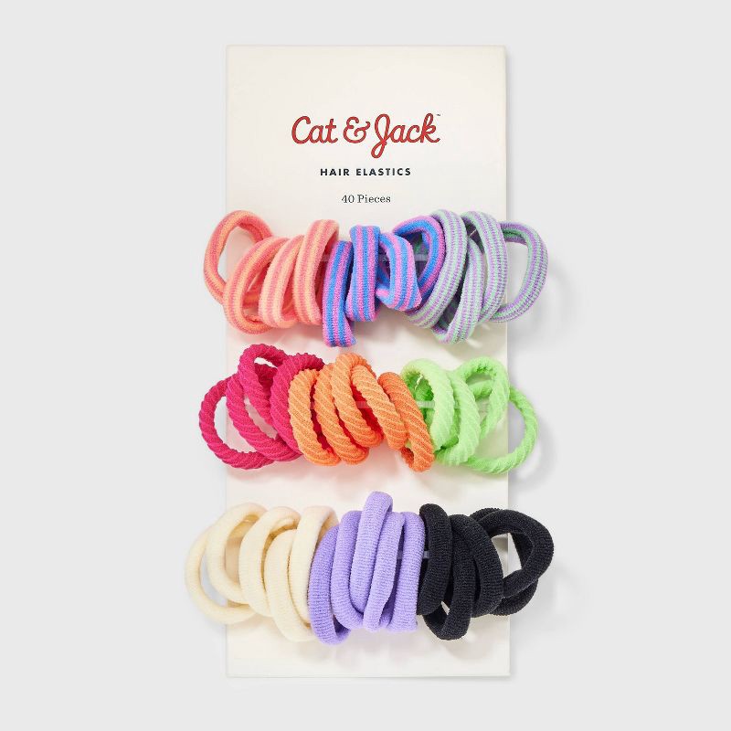 slide 2 of 3, Kids' Nylon Hair Elastics Various Colors - 40ct - Cat & Jack, 40 ct