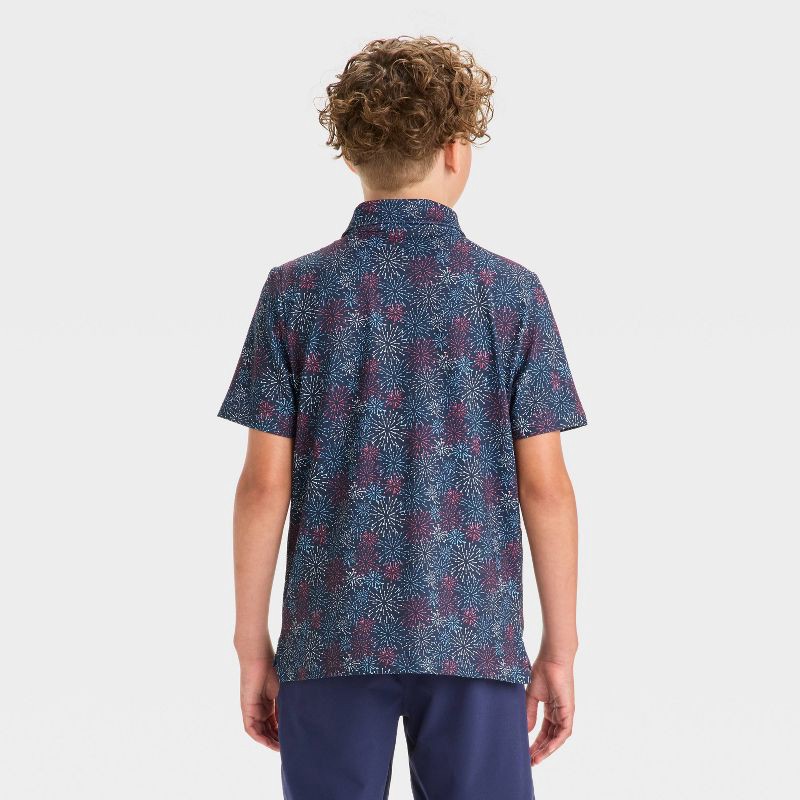 slide 2 of 3, Boys' 4th of July Firework Printed Golf Polo Shirt - All In Motion™ Navy Blue XS, 1 ct
