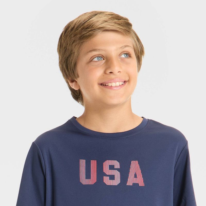 slide 2 of 4, Boys' Short Sleeve 4th of July 'USA' Graphic T-Shirt - All In Motion™ Navy Blue XL, 1 ct