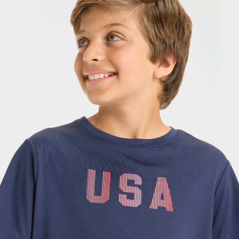 slide 4 of 4, Boys' Short Sleeve 4th of July 'USA' Graphic T-Shirt - All In Motion™ Navy Blue XL, 1 ct