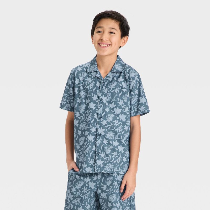 slide 1 of 3, Boys' Short Sleeve Resort Shirt - All In Motion™ Blue S, 1 ct
