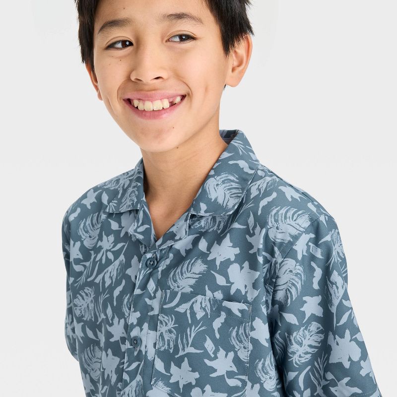 slide 3 of 3, Boys' Short Sleeve Resort Shirt - All In Motion™ Blue S, 1 ct