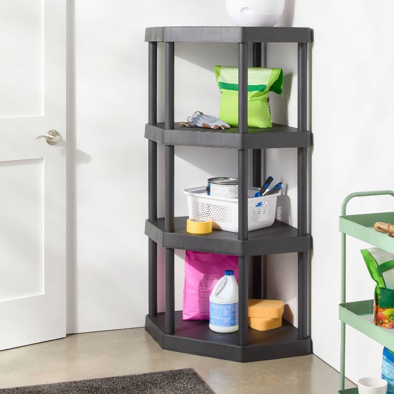slide 2 of 3, 4 Tier Plastic Corner Shelf Unit Black - Brightroom™, 1 ct