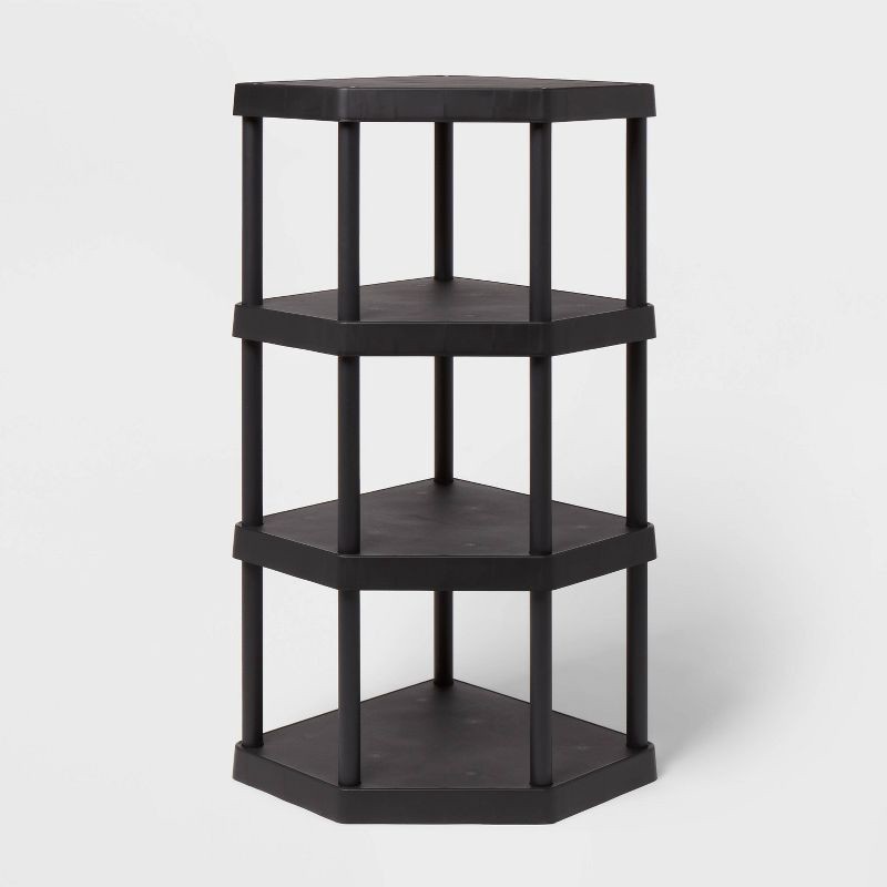 slide 1 of 3, 4 Tier Plastic Corner Shelf Unit Black - Brightroom™, 1 ct