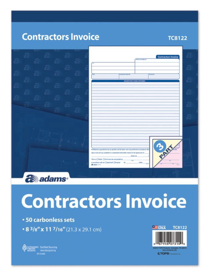 slide 3 of 5, Adams Carbonless Contractor's Invoices, 3-Part, 50 Sets, 1 ct