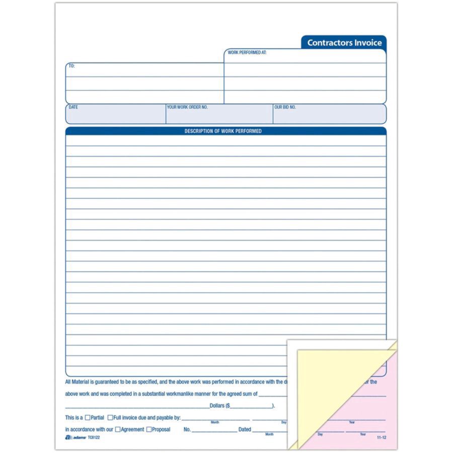 slide 5 of 5, Adams Carbonless Contractor's Invoices, 3-Part, 50 Sets, 1 ct
