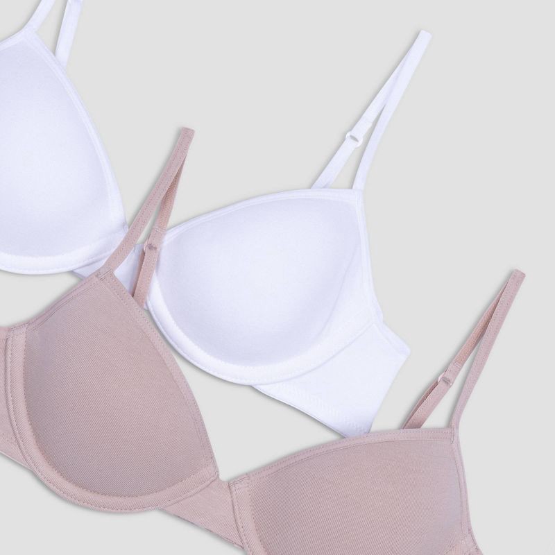 slide 2 of 3, Hanes Girls' 2pk Cotton Molded T-Shirt Bra - White/Beige 36A, 2 ct