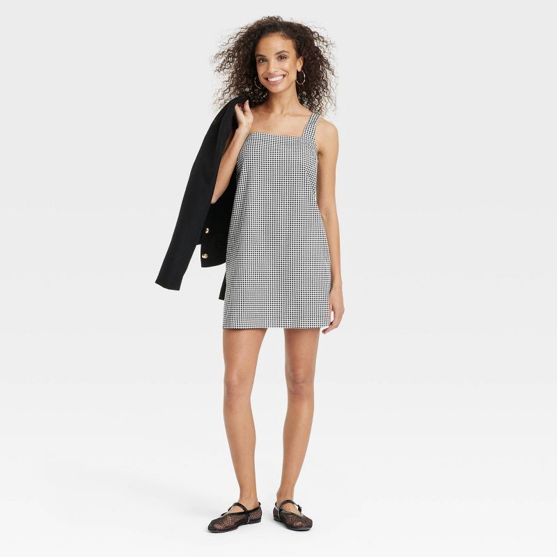 slide 3 of 3, Women's Tank Mini Shift Dress - A New Day™ Black Gingham XL: Cotton Linen Blend, Squareneck, Sleeveless, 1 ct