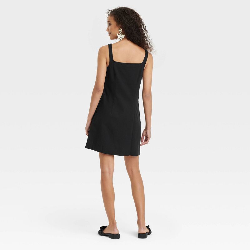 slide 2 of 3, Women's Tank Mini Shift Dress - A New Day™ Black S: Cotton Linen Blend, Squareneck, Sleeveless, Pullover, 1 ct