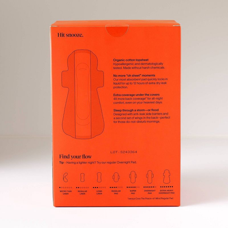 slide 2 of 8, Cora Extra Heavy Overnight Pads with Wings Organic Cotton Topsheet - Ultra Thin - 20ct, 20 ct