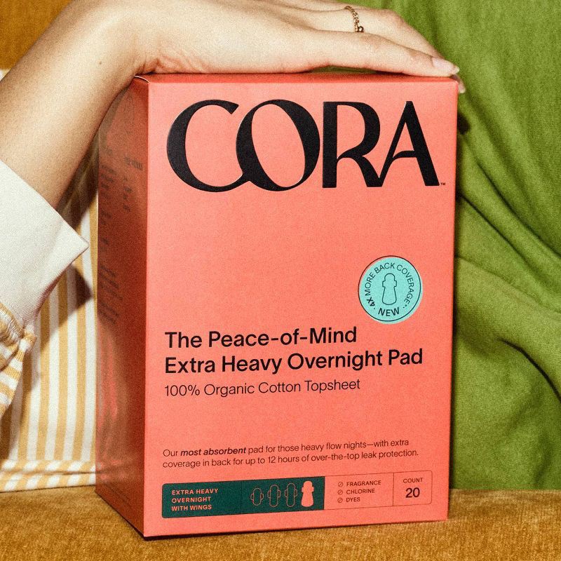 slide 8 of 8, Cora Extra Heavy Overnight Pads with Wings Organic Cotton Topsheet - Ultra Thin - 20ct, 20 ct