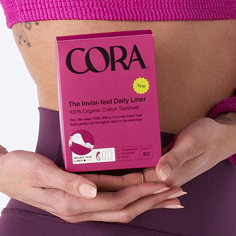 slide 2 of 8, Cora Invisi-feel Daily Panty Liner Micro Thin Organic Cotton Topsheet - 80ct, 80 ct