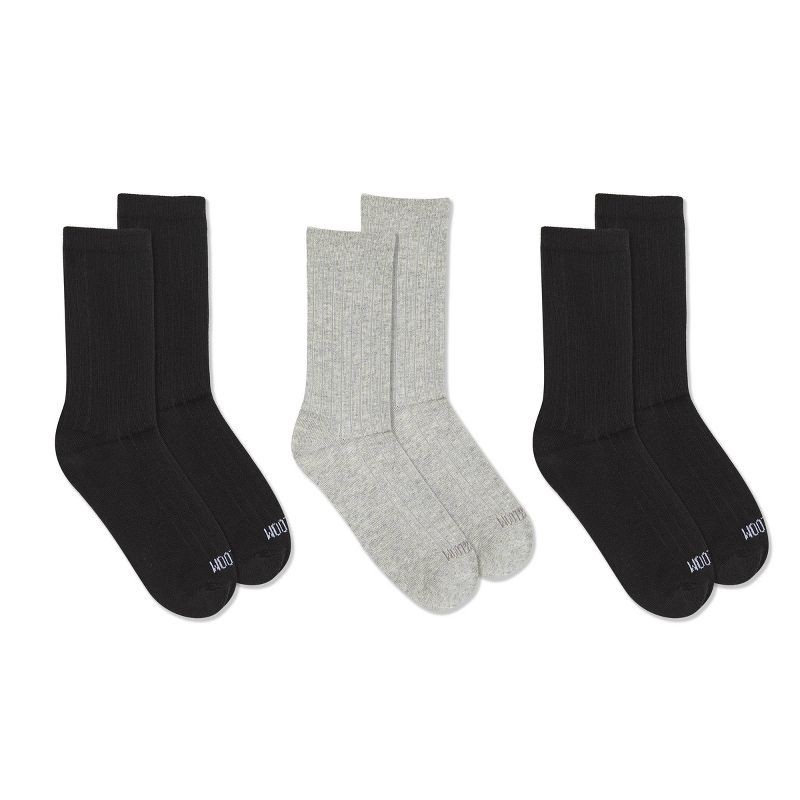 slide 1 of 8, Women's Fruit of the Loom Cotton Comfort 3pk Crew Socks - Black/Gray 4-10: Recycled Cotton, Midweight, No Cuff, 3 ct