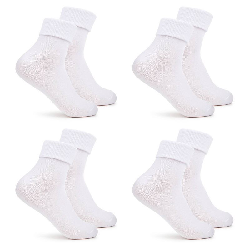 slide 3 of 10, Women's Fruit of the Loom Cotton Comfort 4pk Turn Cuff Ankle Socks - White 4-10: Midweight, Recycled, 4 ct