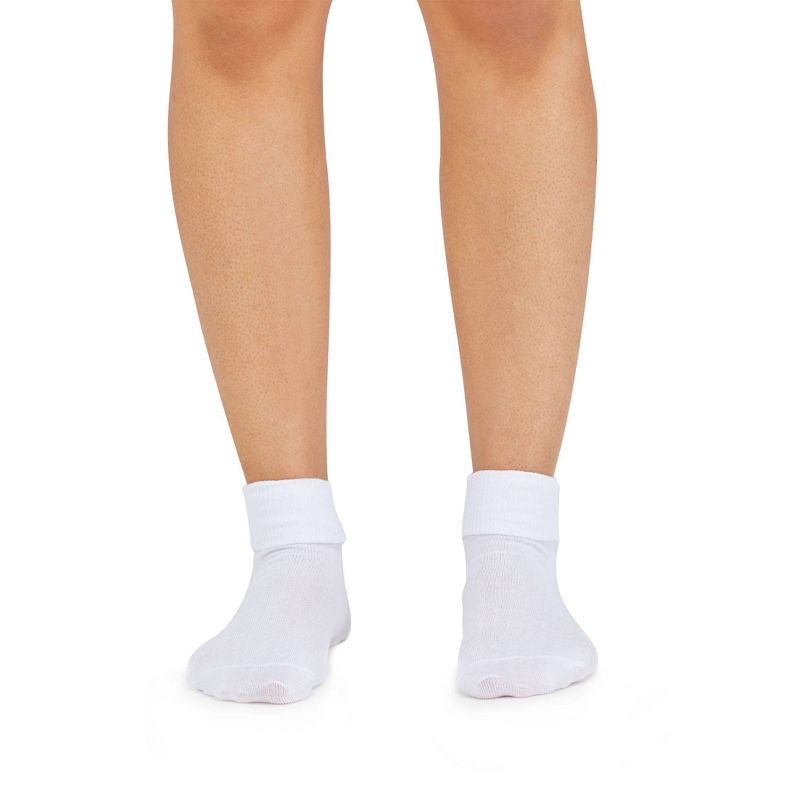 slide 10 of 10, Women's Fruit of the Loom Cotton Comfort 4pk Turn Cuff Ankle Socks - White 4-10: Midweight, Recycled, 4 ct