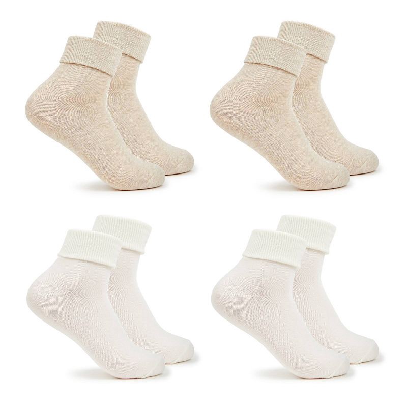 slide 3 of 13, Women's Fruit of the Loom Cotton Comfort 4pk Turn Cuff Ankle Socks - Neutral 4-10: Recycled Cotton, Midweight Fabric, 4 ct