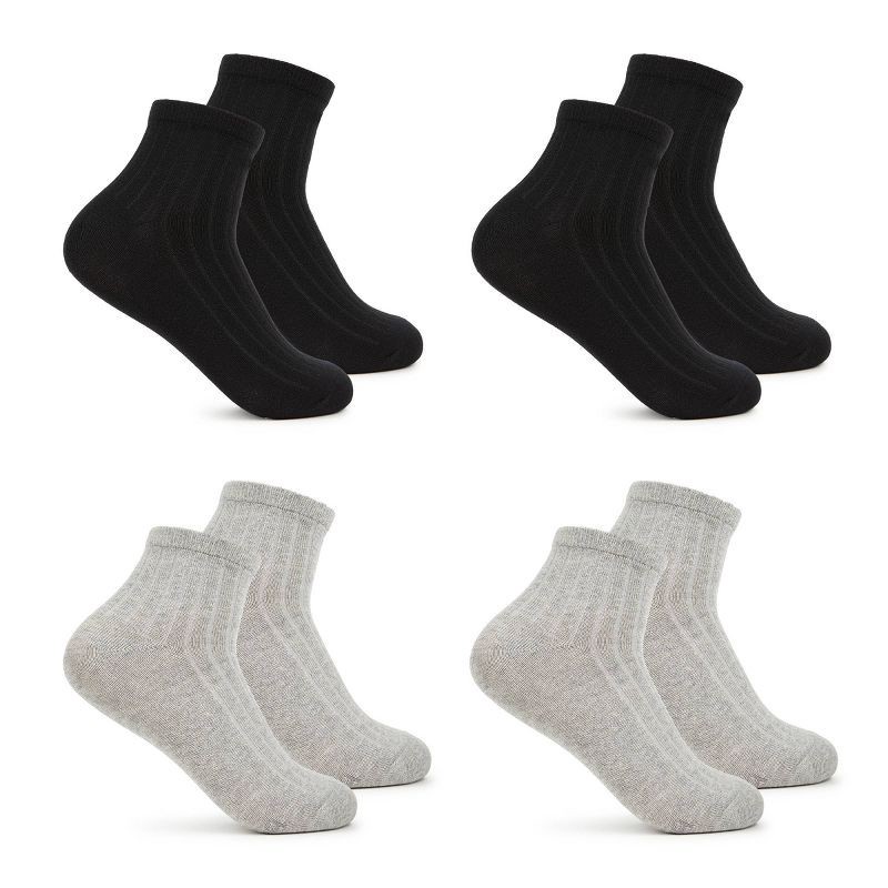 slide 4 of 8, Women's Fruit of the Loom Cotton Comfort 4pk Ankle Socks - Black/Gray 4-10: Cotton Blend, Midweight, Machine Washable, 4 ct