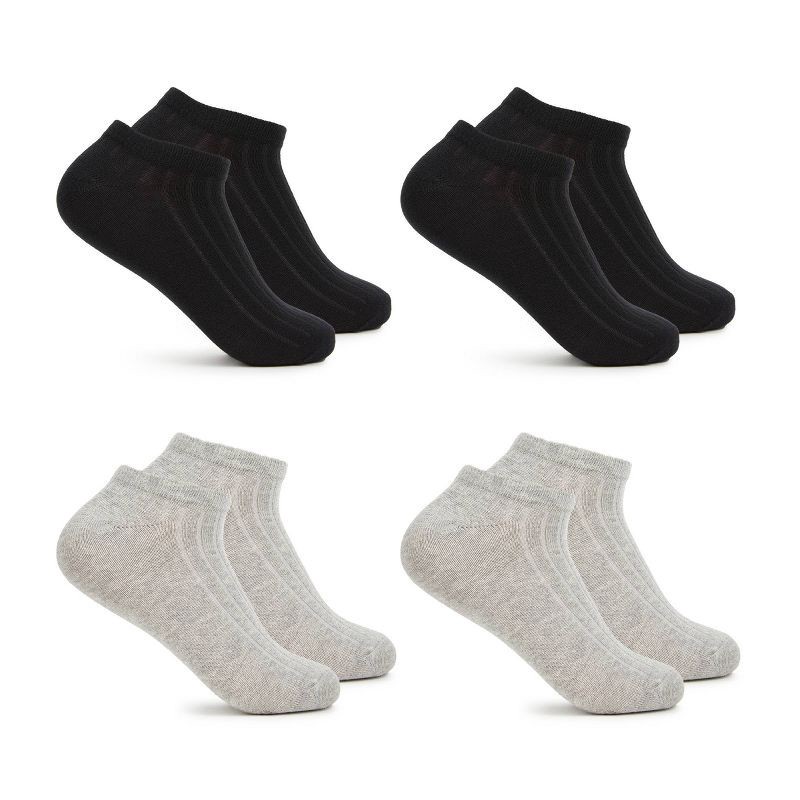 slide 4 of 7, Women's Fruit of the Loom Cotton Comfort 4pk No Show Socks - Black/Gray 4-10: Cotton Blend, Midweight, Machine Washable, 4 ct