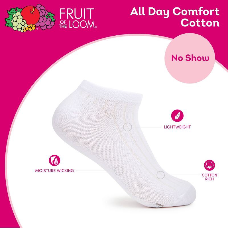 slide 5 of 6, Women's Fruit of the Loom Cotton Comfort 4pk No Show Socks - White 4-10, 4 ct