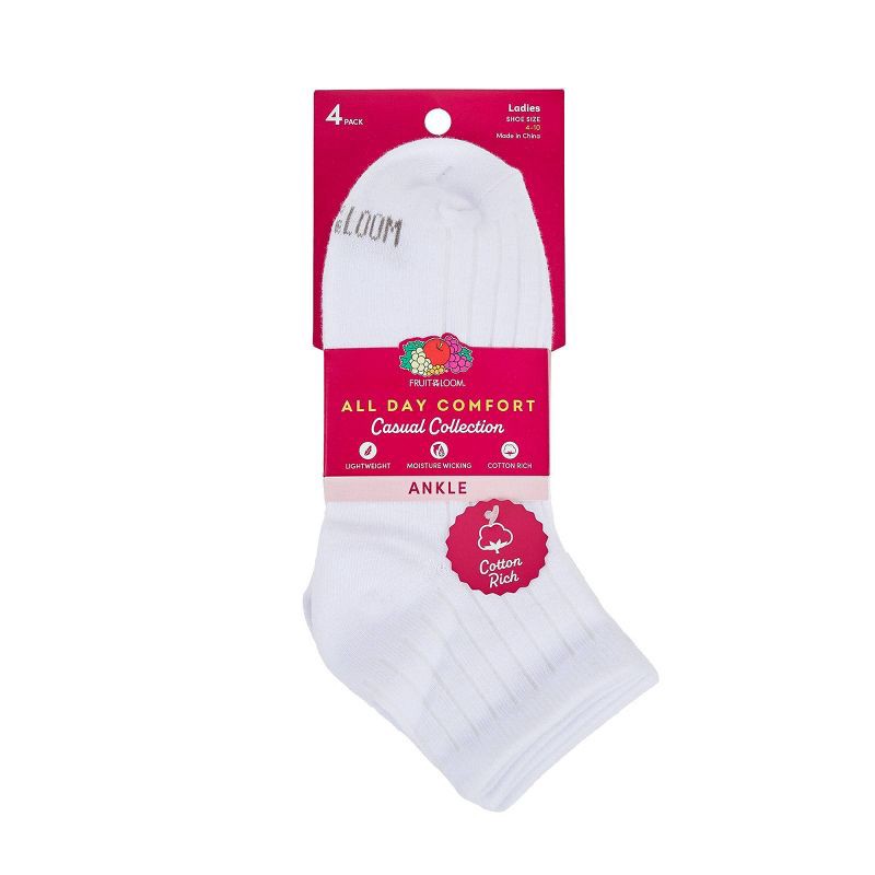 slide 7 of 7, Women's Fruit of the Loom Cotton Comfort 4pk Ankle Socks - White 4-10, 4 ct