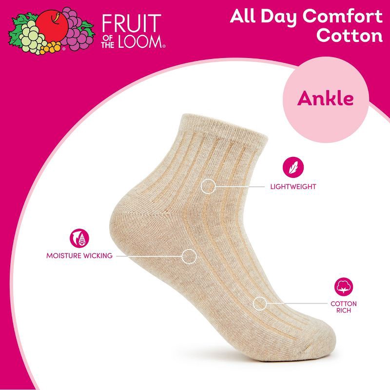 slide 7 of 8, Women's Fruit of the Loom Cotton Comfort 4pk Ankle Socks - Neutral 4-10, 4 ct