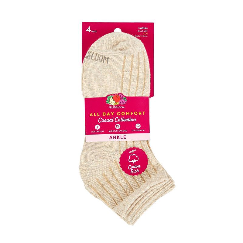 slide 8 of 8, Women's Fruit of the Loom Cotton Comfort 4pk Ankle Socks - Neutral 4-10, 4 ct