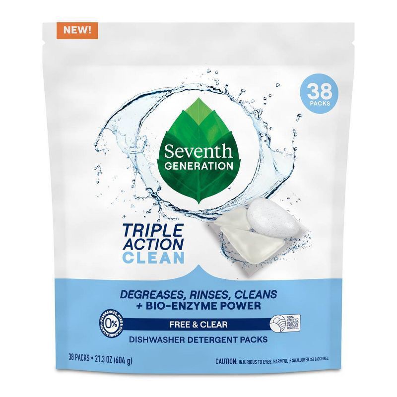 slide 2 of 7, Seventh Generation Triple Action Clean Dishwasher Detergent Packets - 38ct, 38 ct