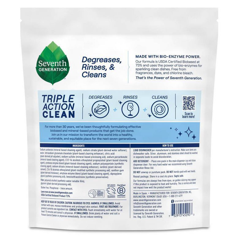 slide 3 of 7, Seventh Generation Triple Action Clean Dishwasher Detergent Packets - 38ct, 38 ct