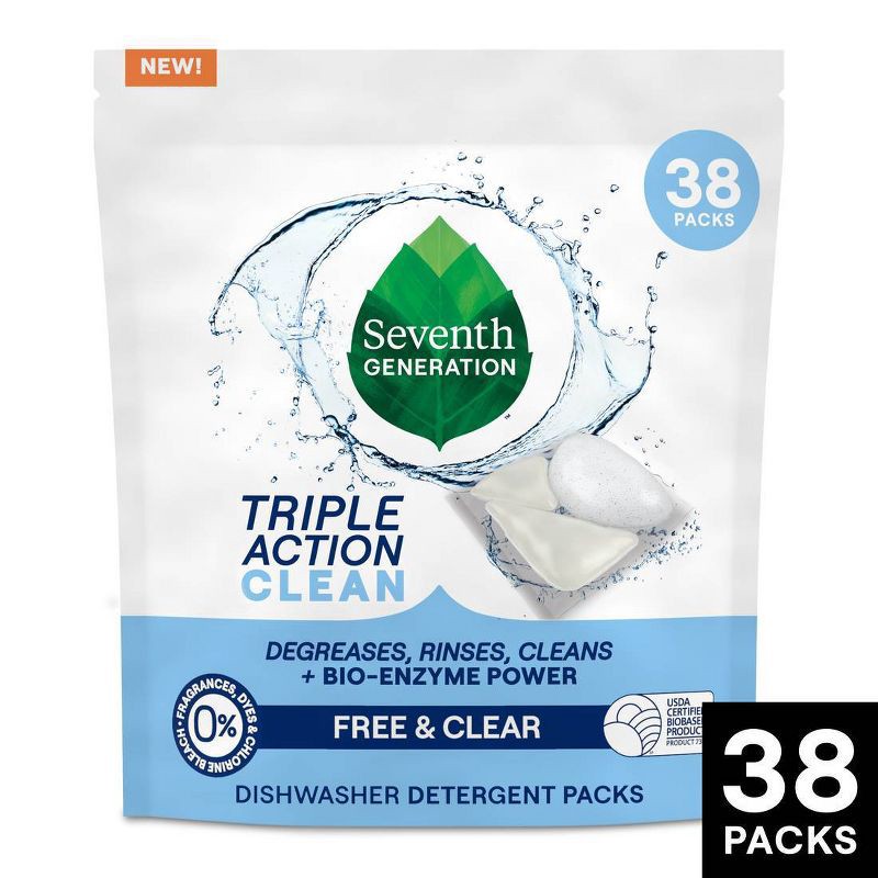 slide 1 of 7, Seventh Generation Triple Action Clean Dishwasher Detergent Packets - 38ct, 38 ct