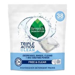 Seventh Generation Triple Action Clean Dishwasher Detergent Packets - 38ct: No Fragrance Added, Dye-Free, Bleach-Free