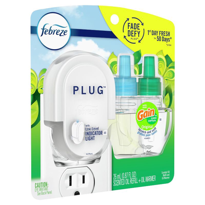 slide 15 of 15, Febreze Plug Starter Kit Gain Original Air Freshener Refill - 0.87 fl oz/2ct, 2 ct; 0.87 fl oz