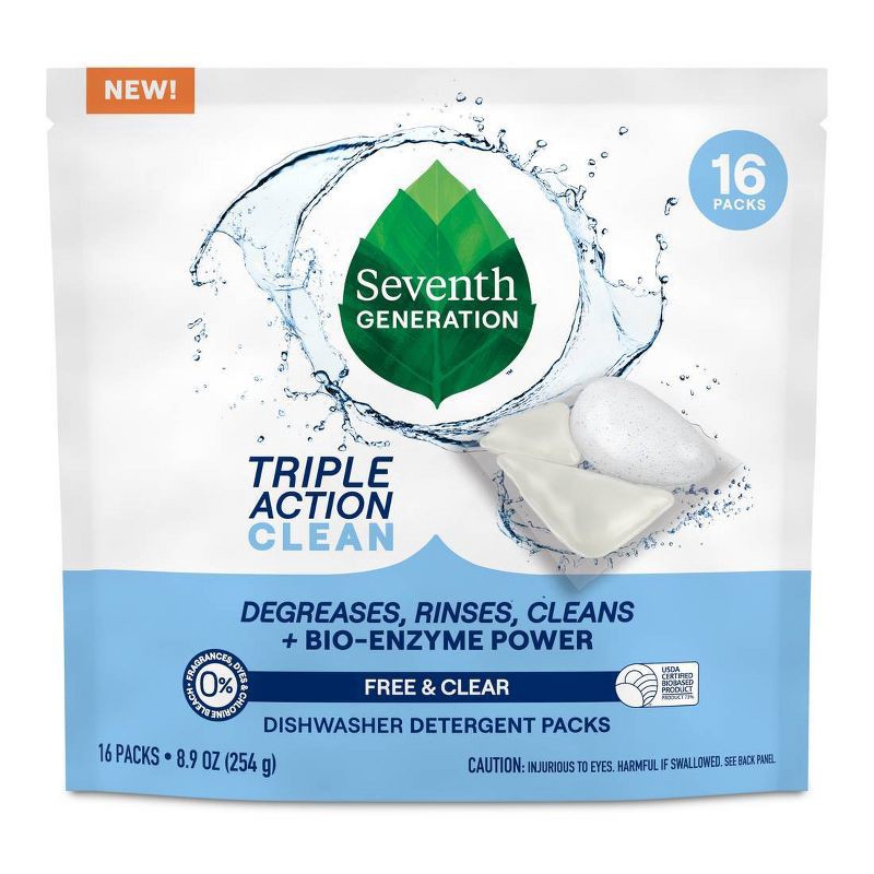 slide 2 of 7, Seventh Generation Triple Action Clean Dishwasher Detergent Packets - 16ct, 16 ct