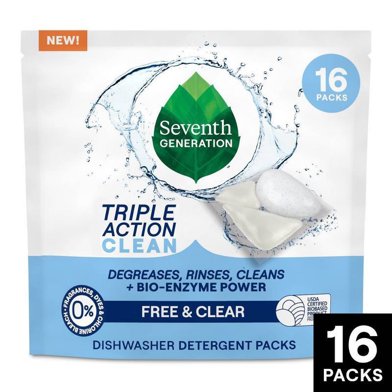 slide 1 of 7, Seventh Generation Triple Action Clean Dishwasher Detergent Packets - 16ct, 16 ct