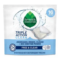Seventh Generation Triple Action Clean Dishwasher Detergent Packets - 16ct: Unscented, No Fragrance Added, Dye-Free, Bleach-Free