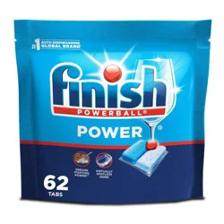 Finish Fresh Power Dishwasher Detergent Tablets - 62ct: Cleaner, Quickens Drying Process, For Dishwasher, In Plastic Bag