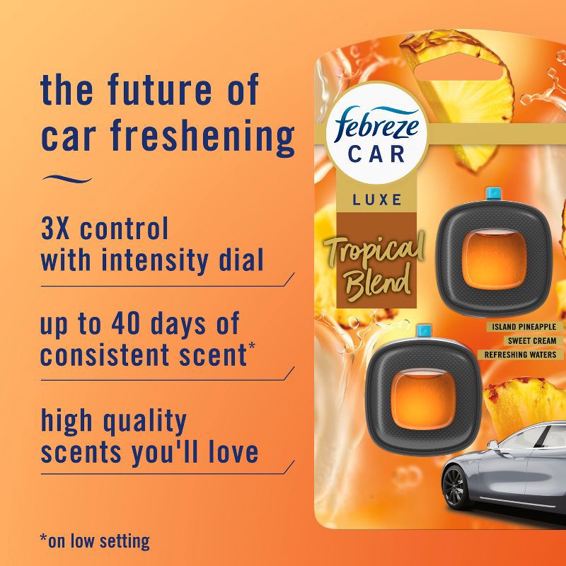 slide 2 of 12, Febreze Luxe Car Air Freshener - Tropical Blend - 0.14 fl oz/2ct, 0.14 fl oz, 2 ct