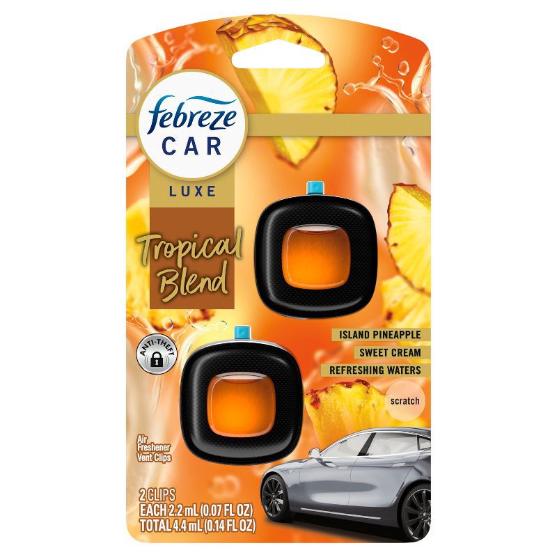 slide 9 of 12, Febreze Luxe Car Air Freshener - Tropical Blend - 0.14 fl oz/2ct, 0.14 fl oz, 2 ct