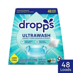 Dropps Dish UltraWash Biobased Detergent Pods - Lemon Citrus - 15.2oz/48ct: Hypoallergenic, Dye-Free, Paraben-Free, Bleach-Free
