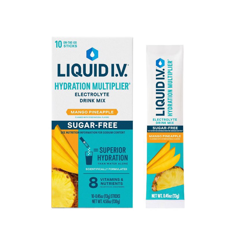 slide 1 of 7, Liquid I.V. Sugar Free Hydration Electrolyte Powder Supplements - Mango Pineapple - 4.58oz/10ct, 4.58 oz, 10 ct