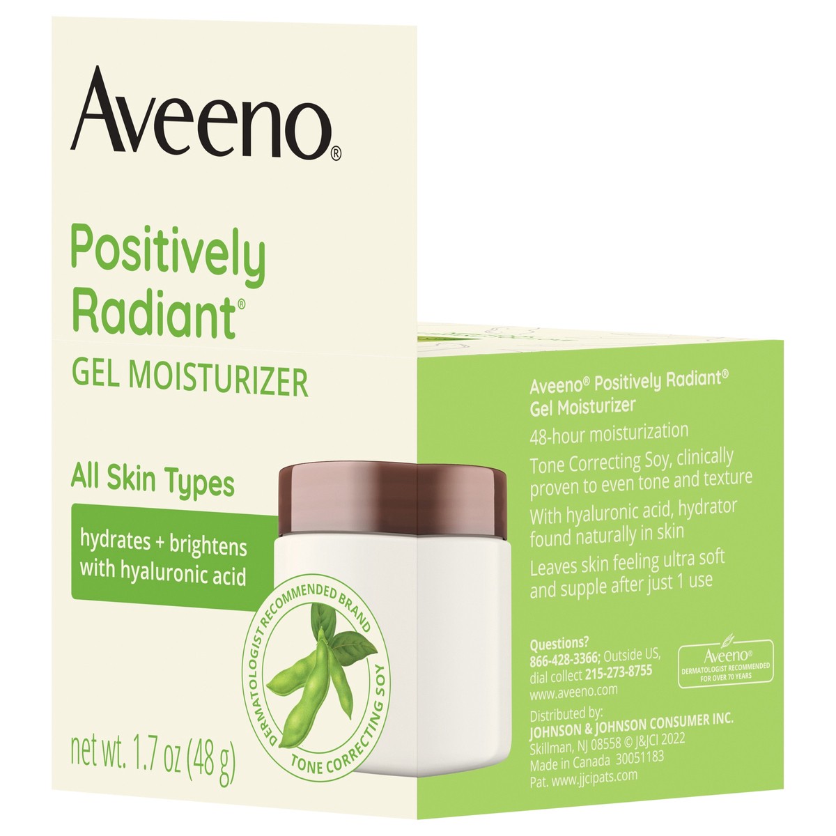 slide 2 of 8, Aveeno Positively Radiant Daily Gel Facial Moisturizer with Hyaluronic Acid & Tone-Correcting Soy, Hydrating & Brightening Gel Face Cream Evens Skin Tone & Texture, Hypoallergenic, 1.7 oz, 1.7 oz