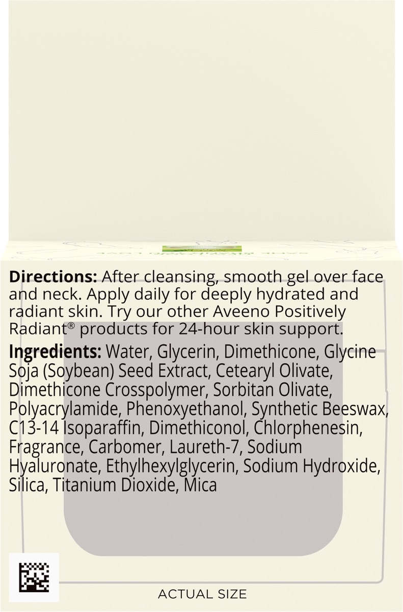 slide 3 of 8, Aveeno Positively Radiant Daily Gel Facial Moisturizer with Hyaluronic Acid & Tone-Correcting Soy, Hydrating & Brightening Gel Face Cream Evens Skin Tone & Texture, Hypoallergenic, 1.7 oz, 1.7 oz