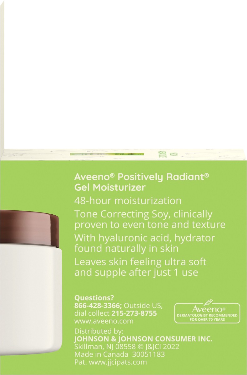 slide 5 of 8, Aveeno Positively Radiant Daily Gel Facial Moisturizer with Hyaluronic Acid & Tone-Correcting Soy, Hydrating & Brightening Gel Face Cream Evens Skin Tone & Texture, Hypoallergenic, 1.7 oz, 1.7 oz