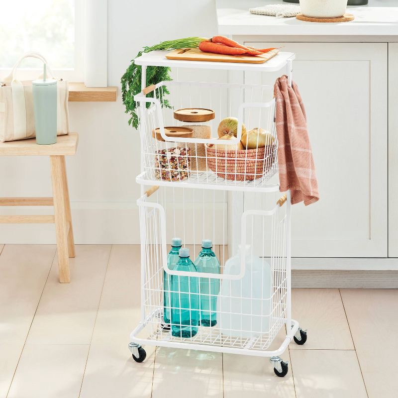 slide 2 of 3, Wire Wood Basket Cart - White - Brightroom™, 1 ct