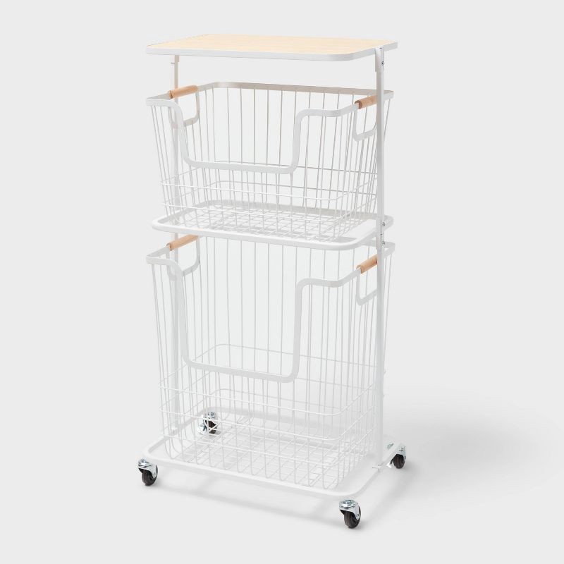 slide 1 of 3, Wire Wood Basket Cart - White - Brightroom™, 1 ct