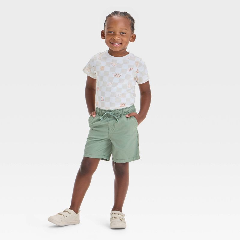slide 3 of 3, Toddler Boys' Pull-On Woven Shorts - Cat & Jack™ Green 2T: 100% Cotton, Midweight Twill, Regular Fit, Flexible Drawstring, 1 ct