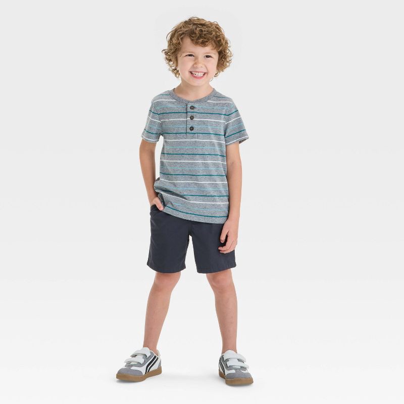 slide 3 of 3, Toddler Boys' Pull-On Woven Shorts - Cat & Jack™ Charcoal Gray 5T: Midweight Twill, Flexible Drawstring, 1 ct