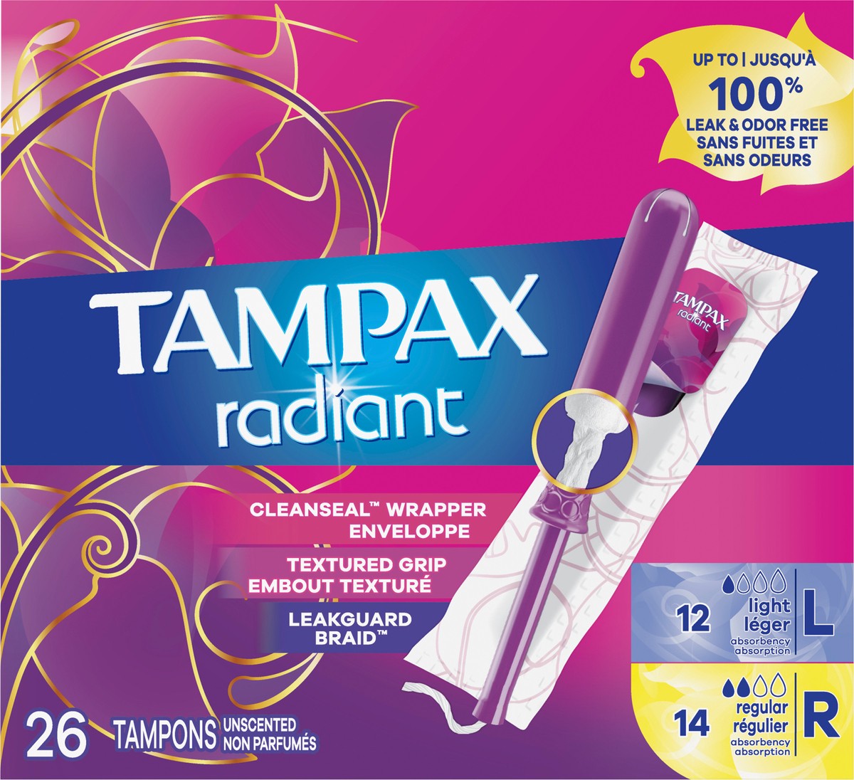 slide 3 of 3, Tampax Radiant Light and Regular Duo-Pack Tampons - 26ct, 26 ct