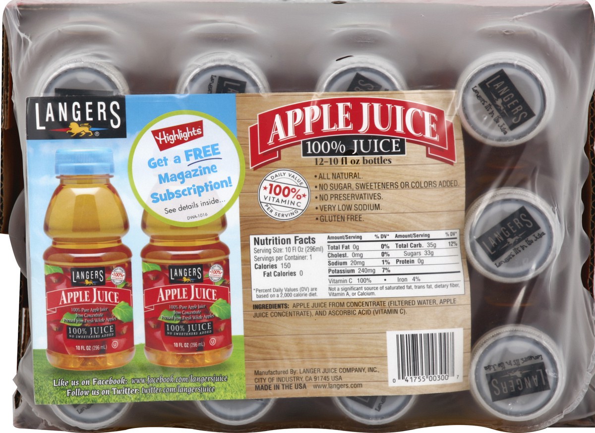 slide 2 of 4, Langers 100% Apple Juice, 12 ct; 10 fl oz