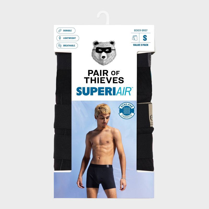slide 2 of 6, Pair of Thieves Men's 3pk SuperiAir Boxer Briefs - Black M: Cotton Blend, Tagless, Full Waistband Elastic, Medium Size, 3 ct