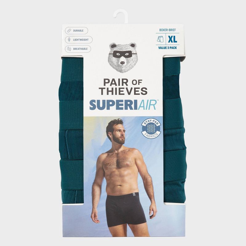 slide 2 of 5, Pair of Thieves Men's 3pk SuperiAir Boxer Briefs - Dark Teal Blue M: Tagless, Full Waistband Elastic, Knit Fabric, 3 ct
